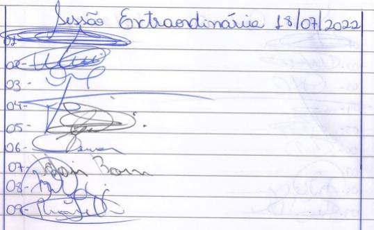 Lista de Presença dos vereadores 18 de julho